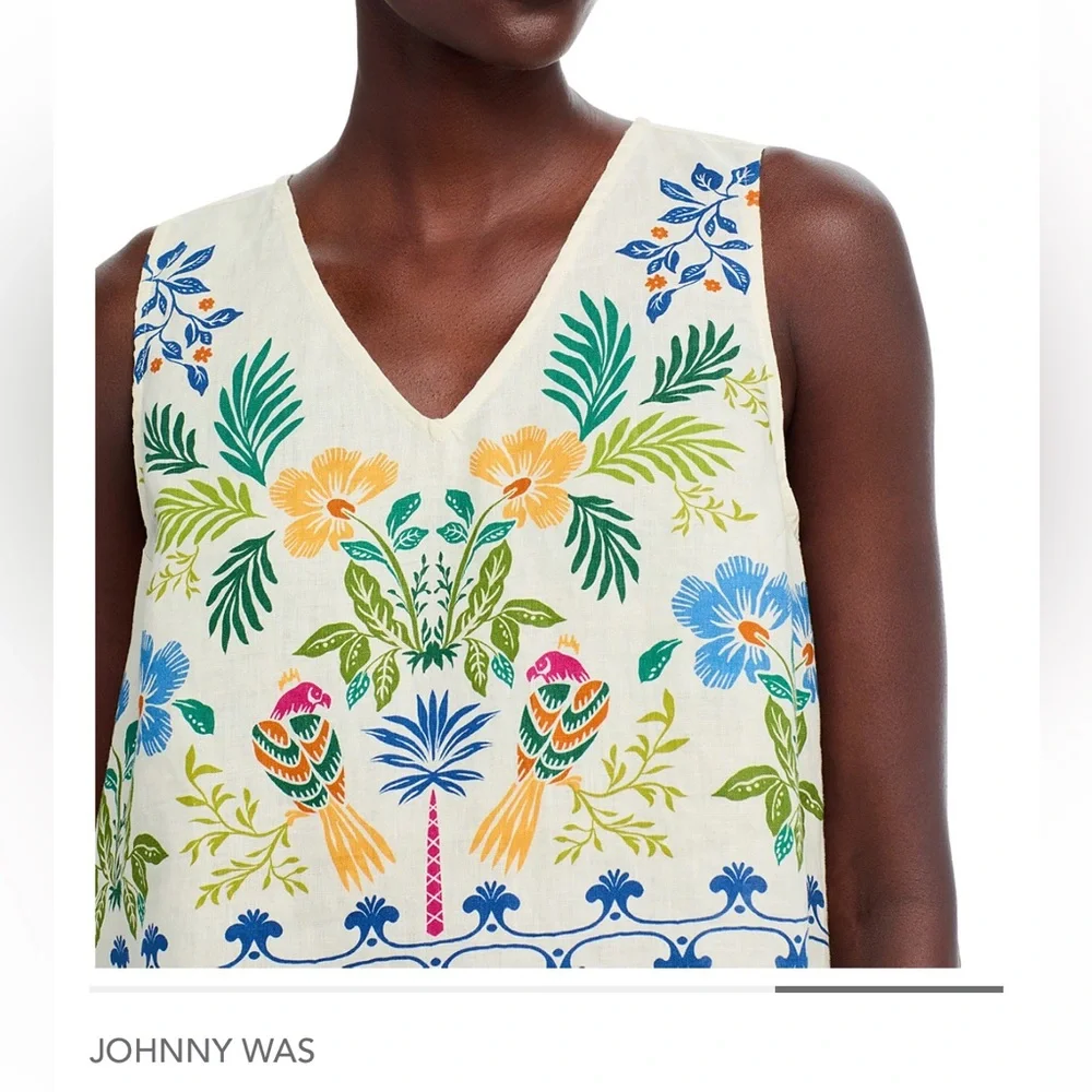 Joan Vass Multicolor Embroidered Sleeveless Top